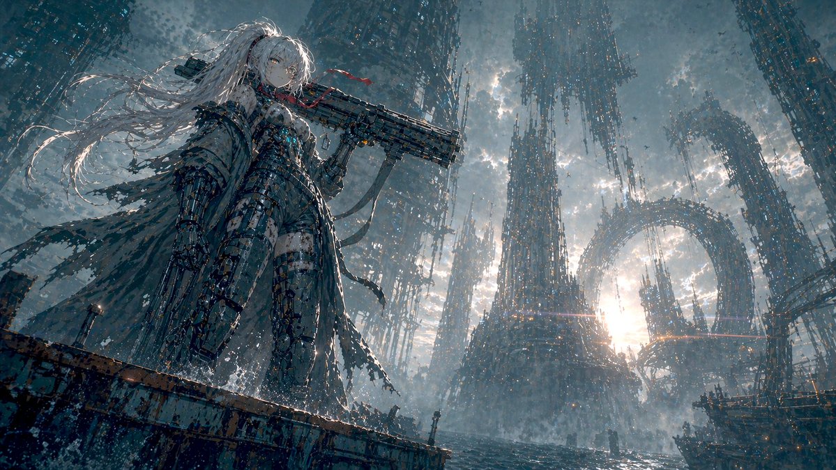 机甲少女立于废弃海城 — GPT Image 2 Prompt