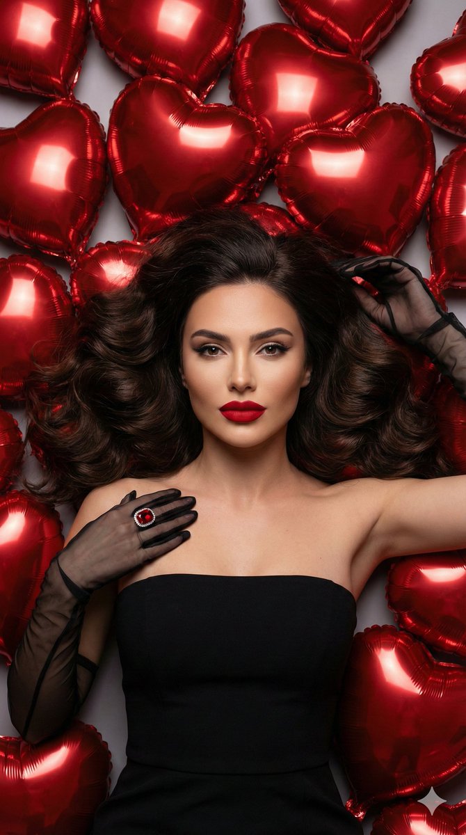 Glamorous Red Heart Balloon Studio Portrait Prompt — Nano Banana Pro AI Generated Image