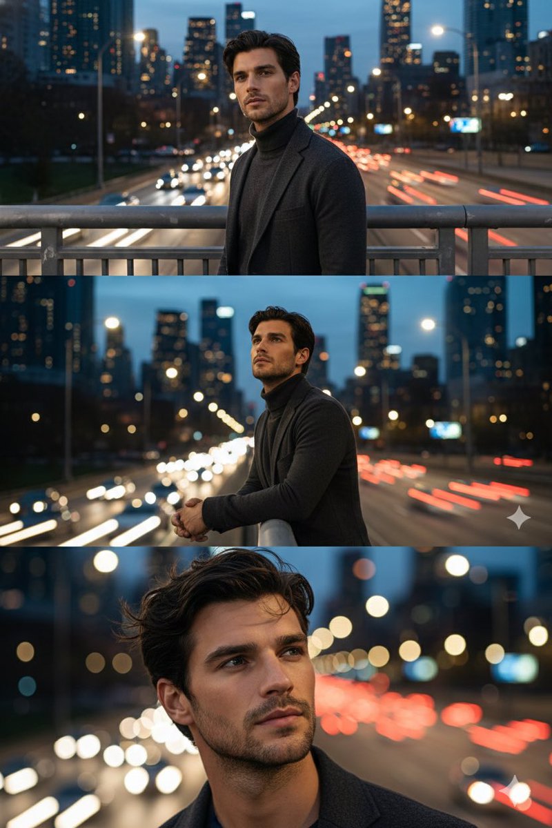 Cinematic Triptych Portrait in Night City — Nano Banana Pro AI Generated Image