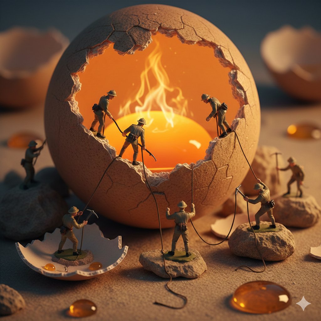 Miniature Toy Soldiers on a Giant Eggshell — Nano Banana Pro AI Generated Image