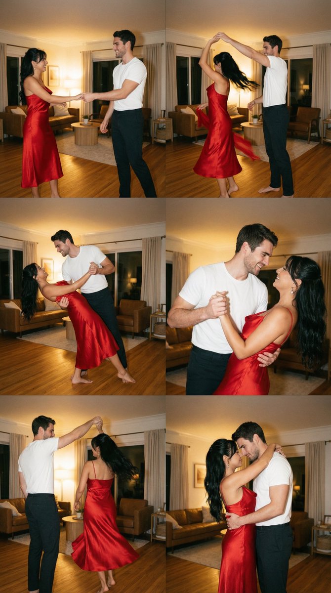 Cinematic Film Still Grid Prompt for Home Dance Sequence — Nano Banana Pro AI Generated Image