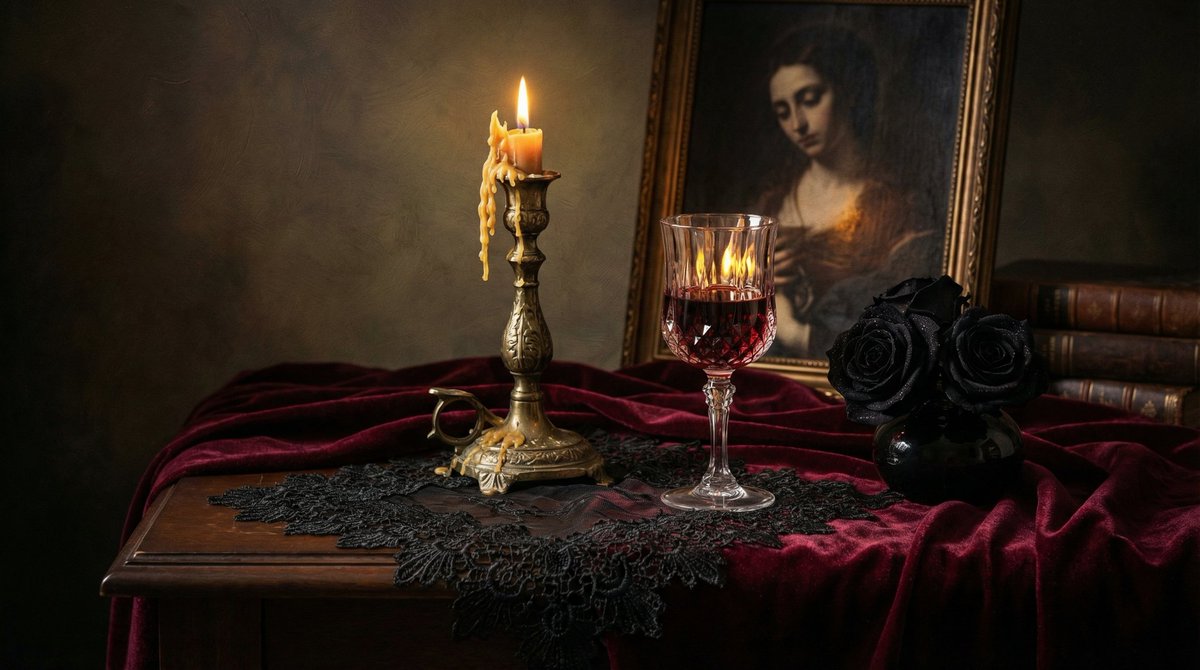 Dark Romantic Tabletop Composition Prompt — Nano Banana Pro AI Generated Image