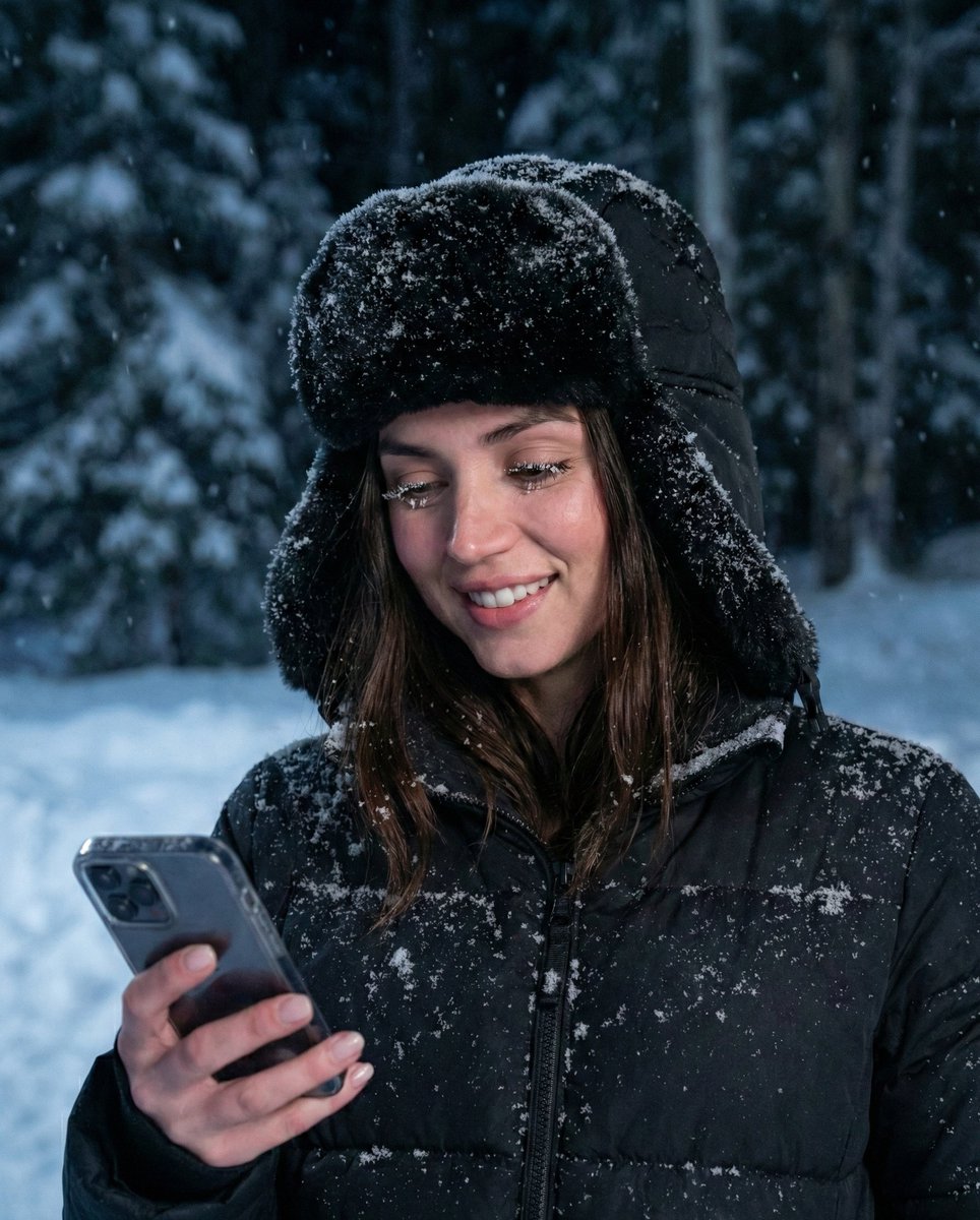 Conceptual Winter Night Portrait with Smartphone — Nano Banana Pro AI Generated Image