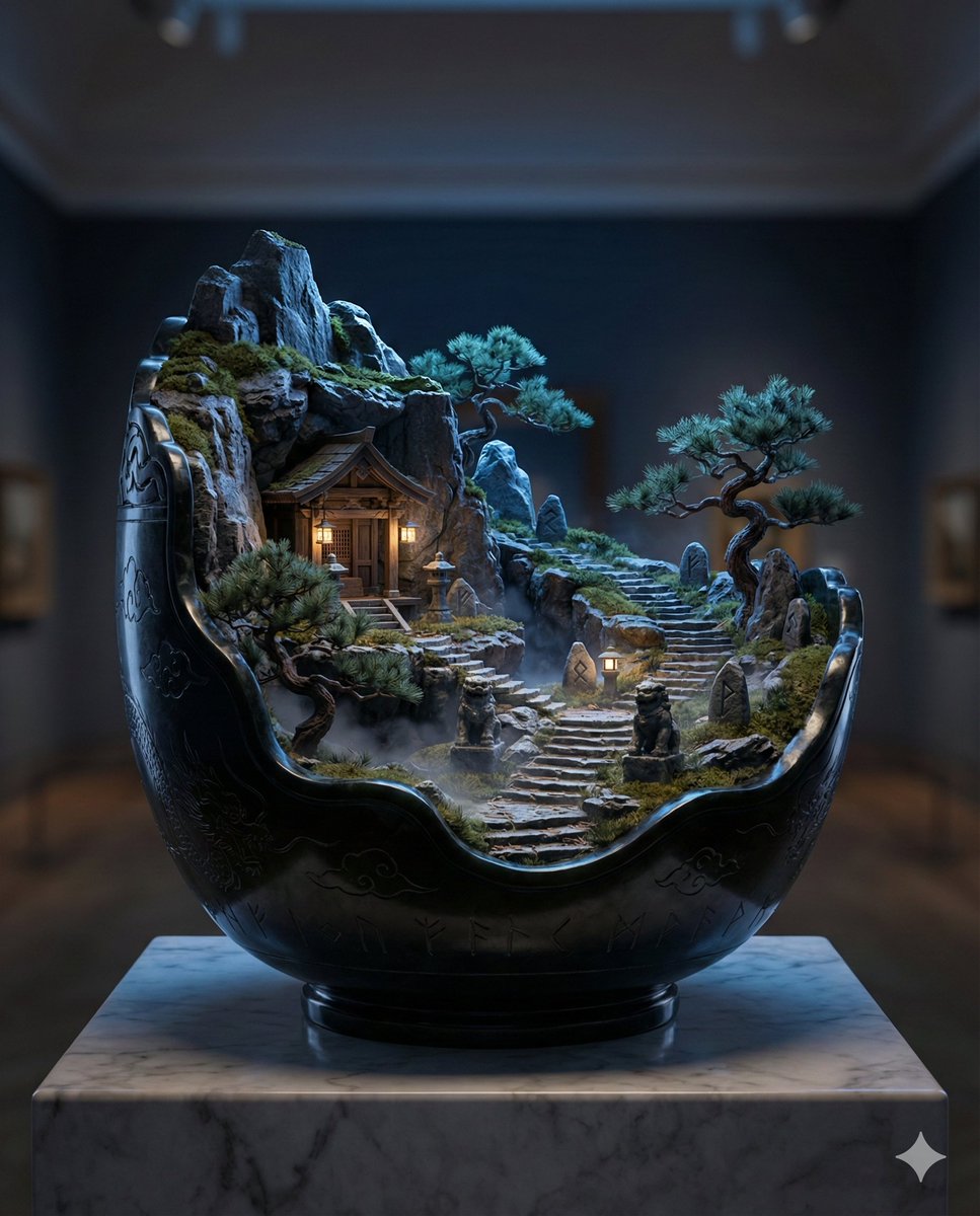 Black Jade Diorama of Night Mountain of the Ancients — Nano Banana Pro AI Generated Image