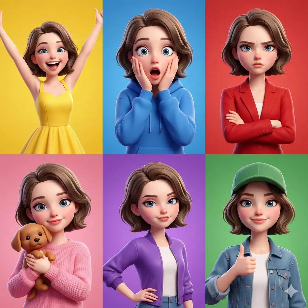 Pixar Style Character Expression Grid — Nano Banana Pro AI Generated Image