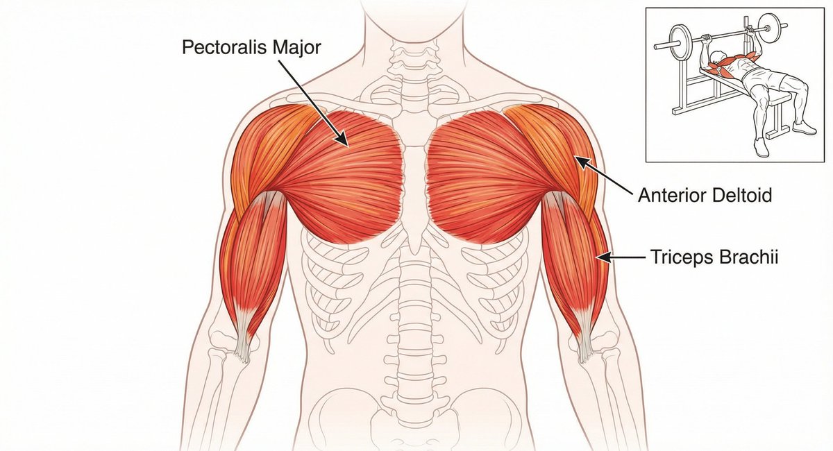 Bench press muscle diagram — Nano Banana Pro AI Generated Image