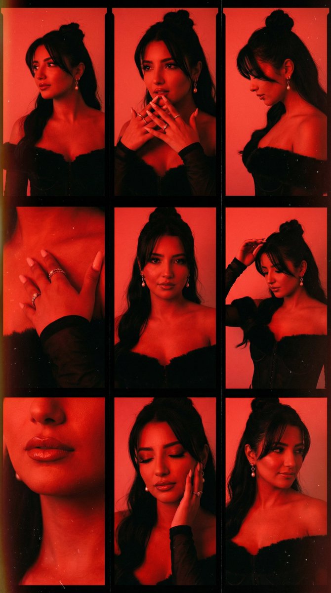 Red Gel-Lit Film Contact Sheet (9-Panel Collage) — Nano Banana Pro AI Generated Image