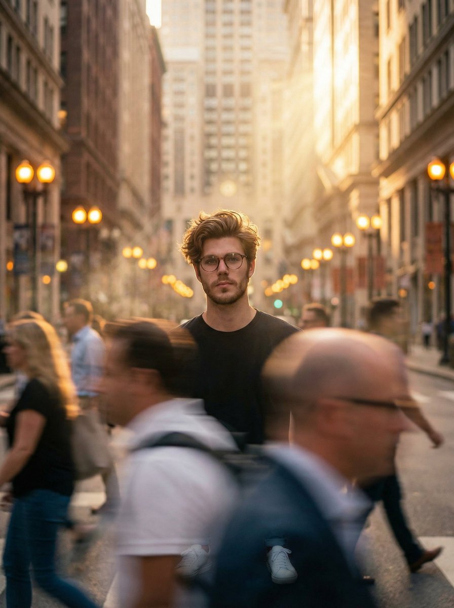 Cinematic Portrait in a Busy City Street — Nano Banana Pro AI Generated Image