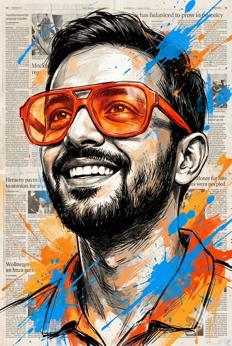 Expressive Portrait with Sketch Strokes and Paint Splashes — Nano Banana Pro AI Generated Image