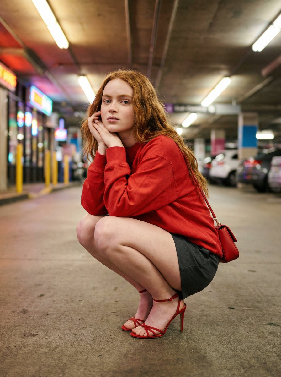 Urban Fashion Editorial in Parking Lot Prompt — Nano Banana Pro AI Generated Image