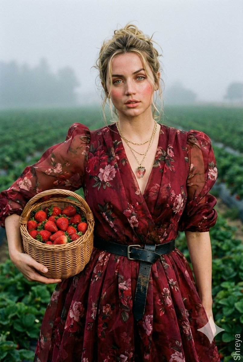 High-Fashion Strawberry Harvest Portrait Prompt — Nano Banana Pro AI Generated Image