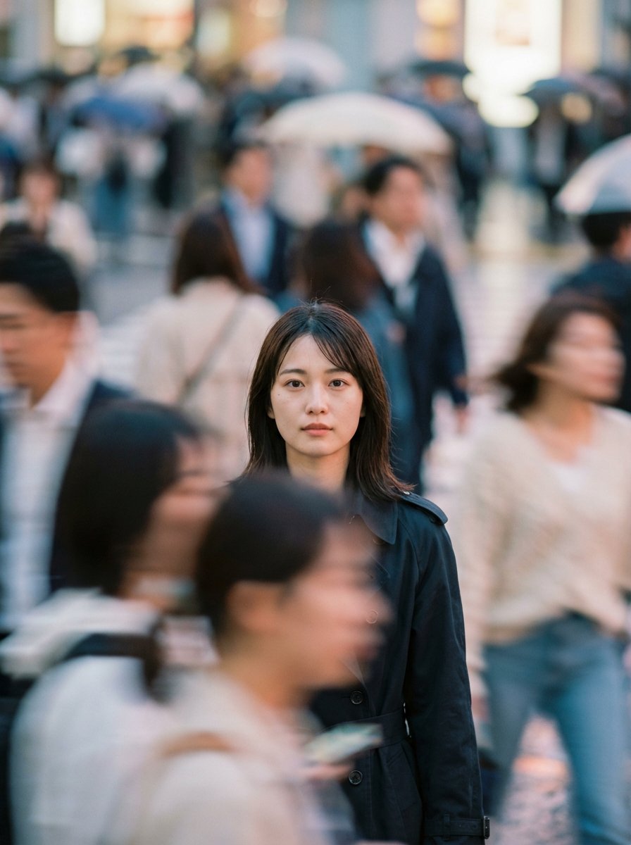 Cinematic Portrait Prompt: Focus in a Crowd — Nano Banana Pro AI Generated Image