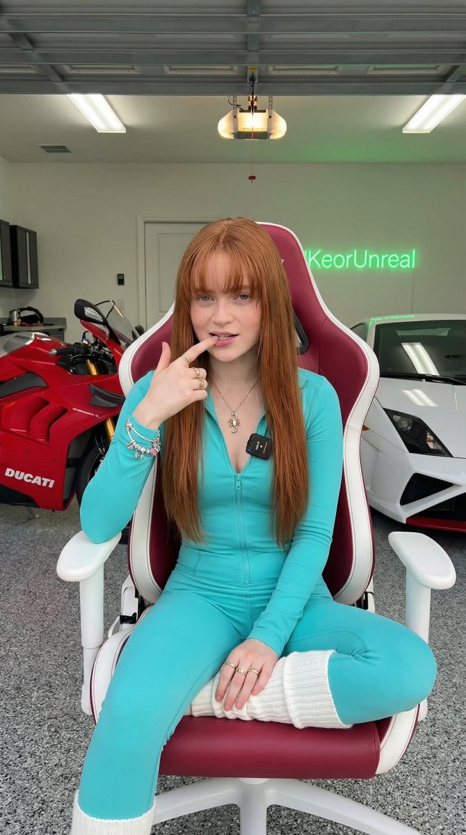Gamer Girl in Garage with Sports Cars — Nano Banana Pro AI Generated Image