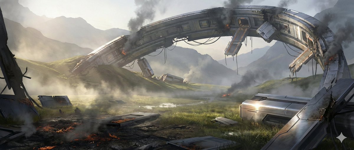 Crashed Orbital Ring Segment Concept Art — Nano Banana Pro AI Generated Image