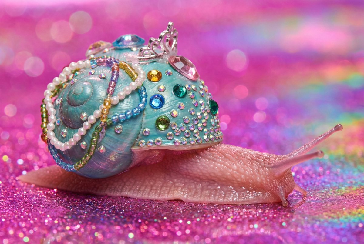 Macro Snail with Plastic Costume Jewelry — Nano Banana Pro AI Generated Image