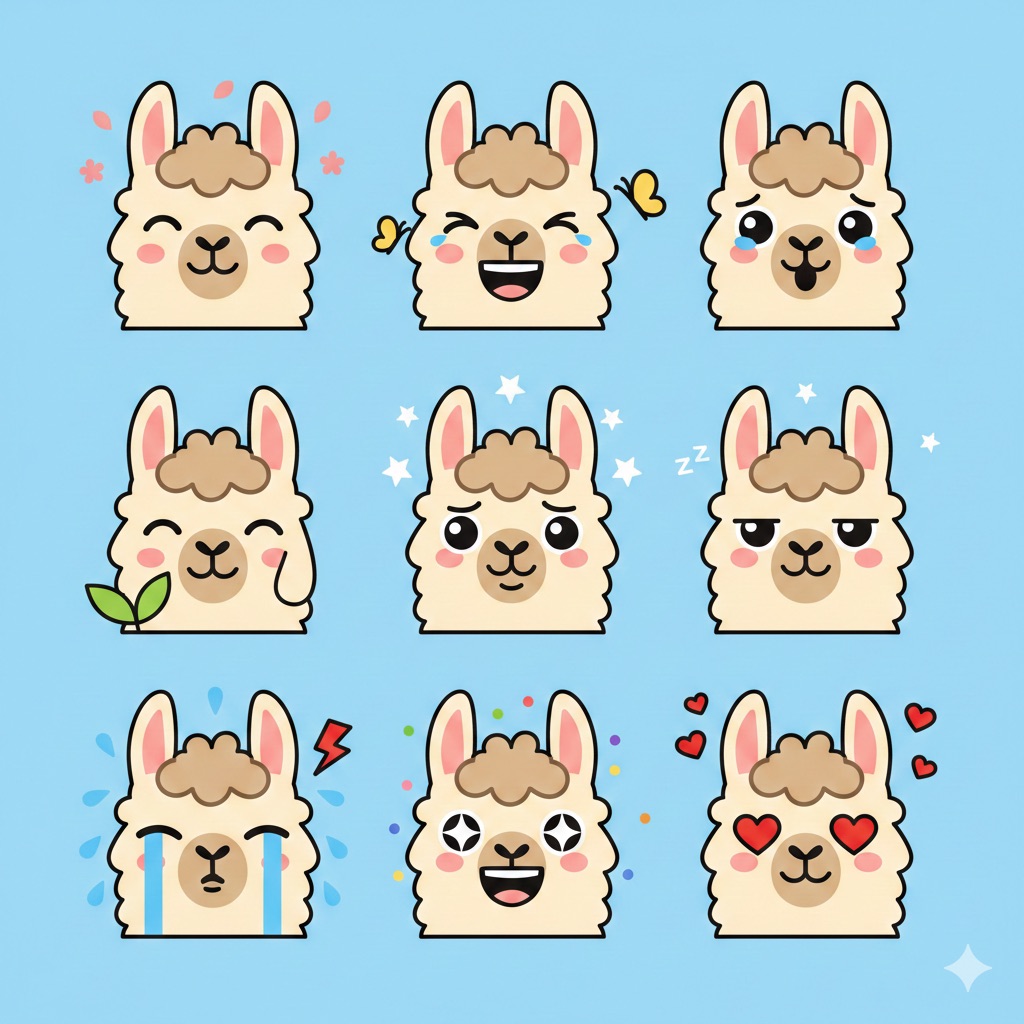 Flat Vector Llama Emoji Prompt — Nano Banana Pro AI Generated Image