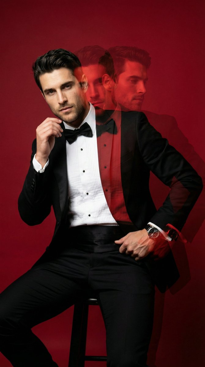 Red Studio Fashion Editorial with Motion Echo Effect — Nano Banana Pro AI Generated Image