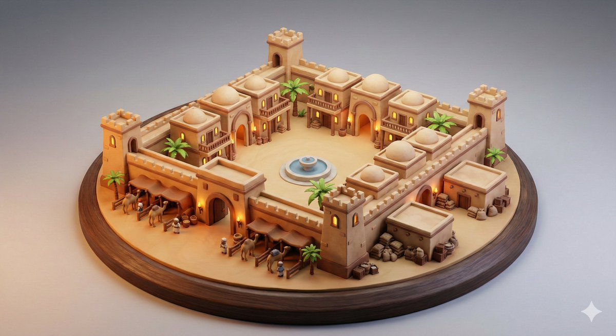 Whimsical Diorama of a Fortified Desert Caravanserai — Nano Banana Pro AI Generated Image