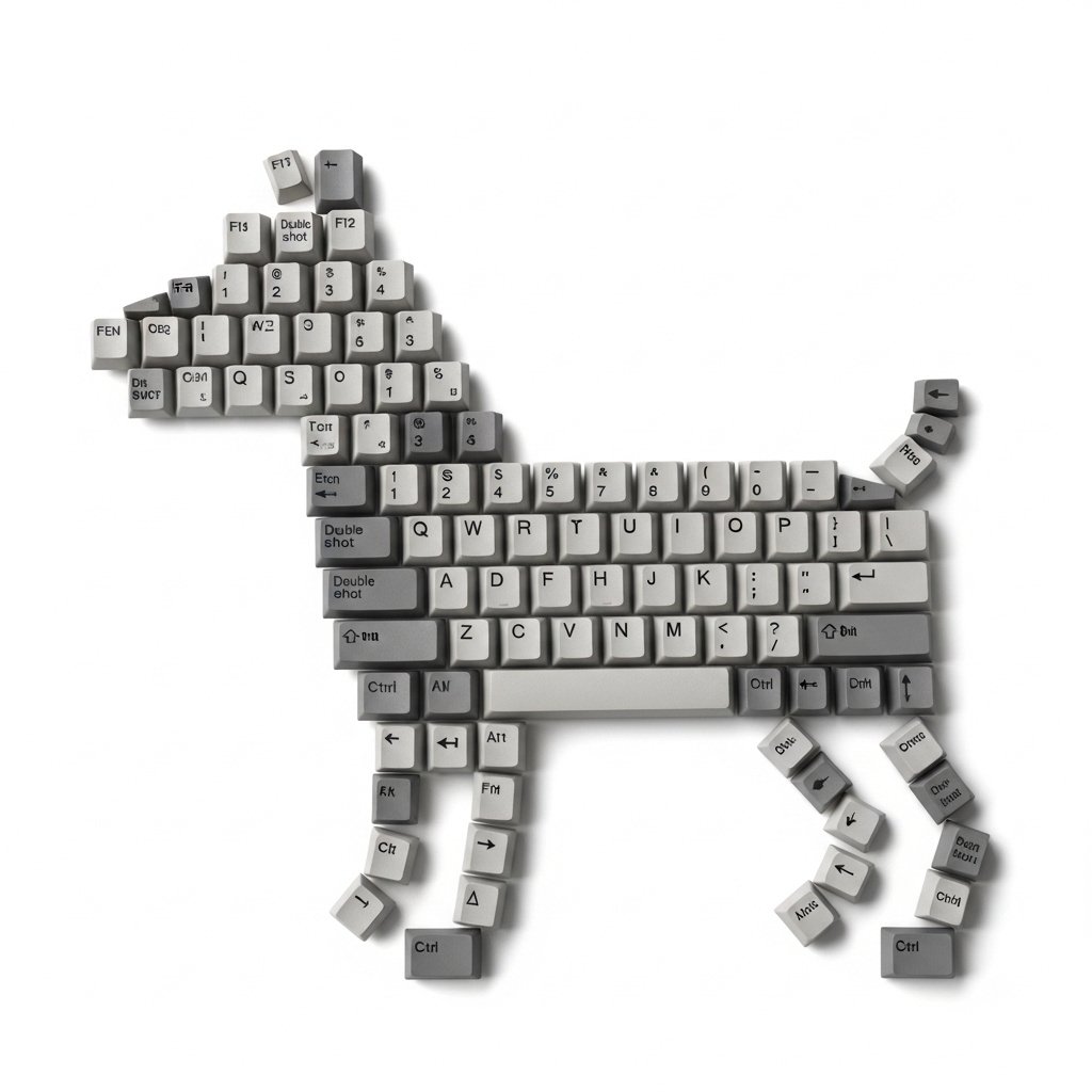 Top-Down Flat Lay of Dog Formed from Keyboard Keycaps — Nano Banana Pro AI Generated Image