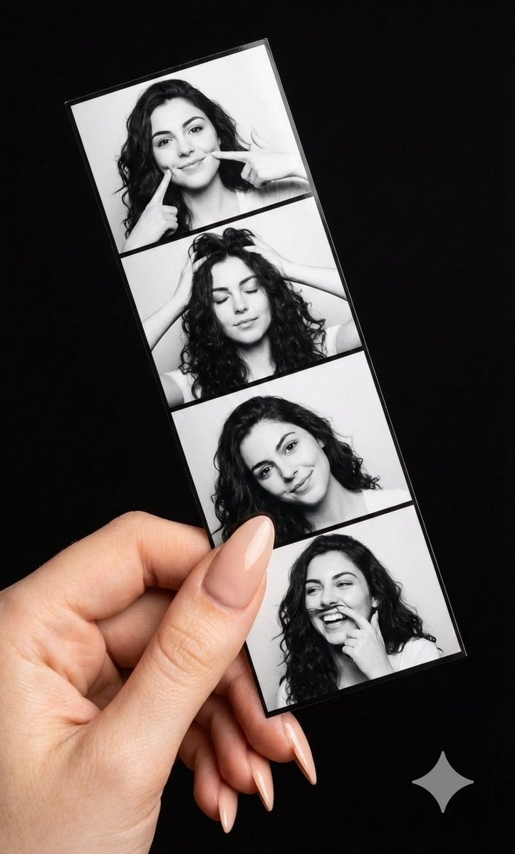 Black & White Photo Booth Strip with Hand — Nano Banana Pro AI Generated Image