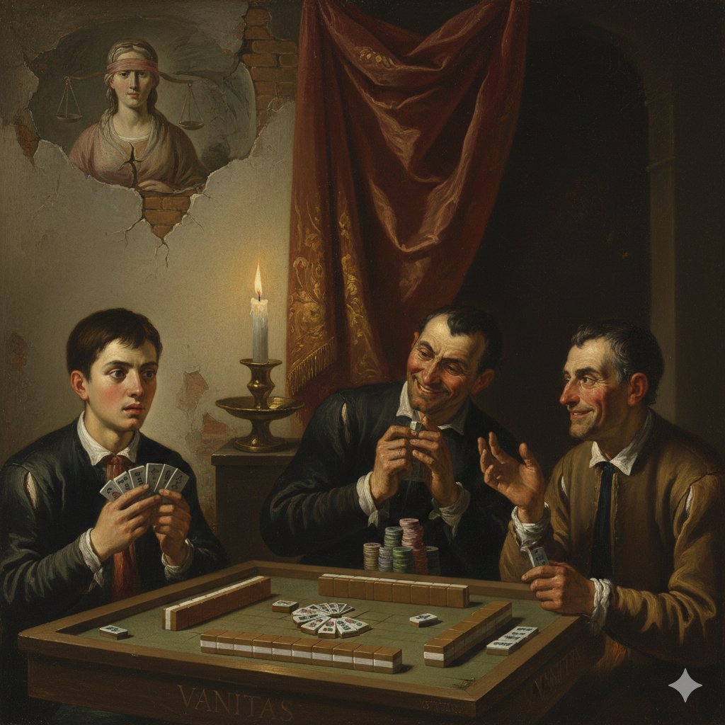 Caravaggio-style Moral Painting of Cheating at Mahjong — Nano Banana Pro AI Generated Image