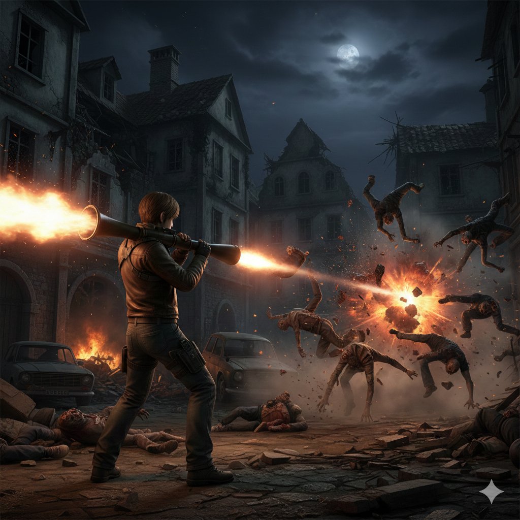 Resident Evil Rocket Launcher Action Scene — Nano Banana Pro AI Generated Image