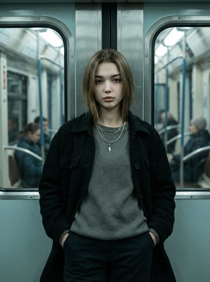 Cinematic Editorial Fashion Portrait in Subway — Nano Banana Pro AI Generated Image