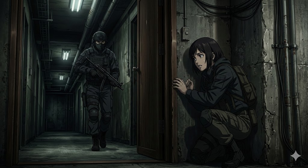 Anime Stealth Scene with Keystoning Angle — Nano Banana Pro AI Generated Image