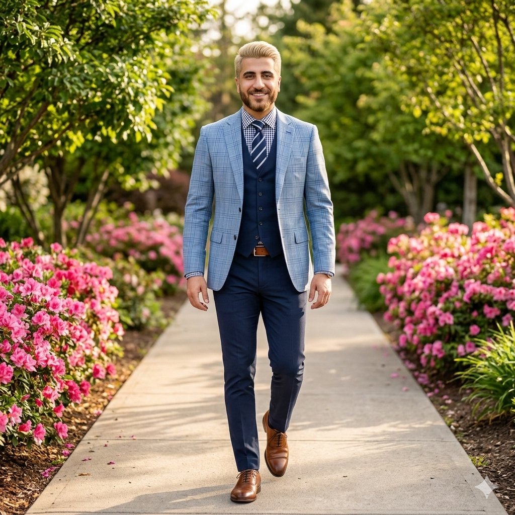 High-End Fashion Portrait of South Asian Man in Garden — Nano Banana Pro AI Generated Image