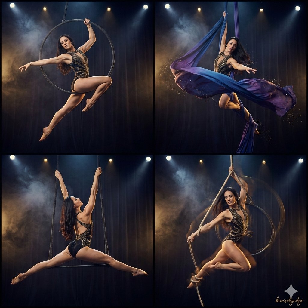 Four-Panel Aerial Circus Composition — Nano Banana Pro AI Generated Image