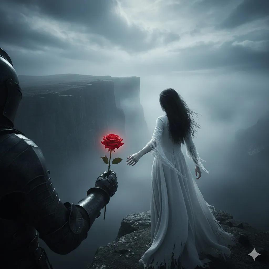 Haunting Cinematic Cliff Scene with Red Rose — Nano Banana Pro AI Generated Image