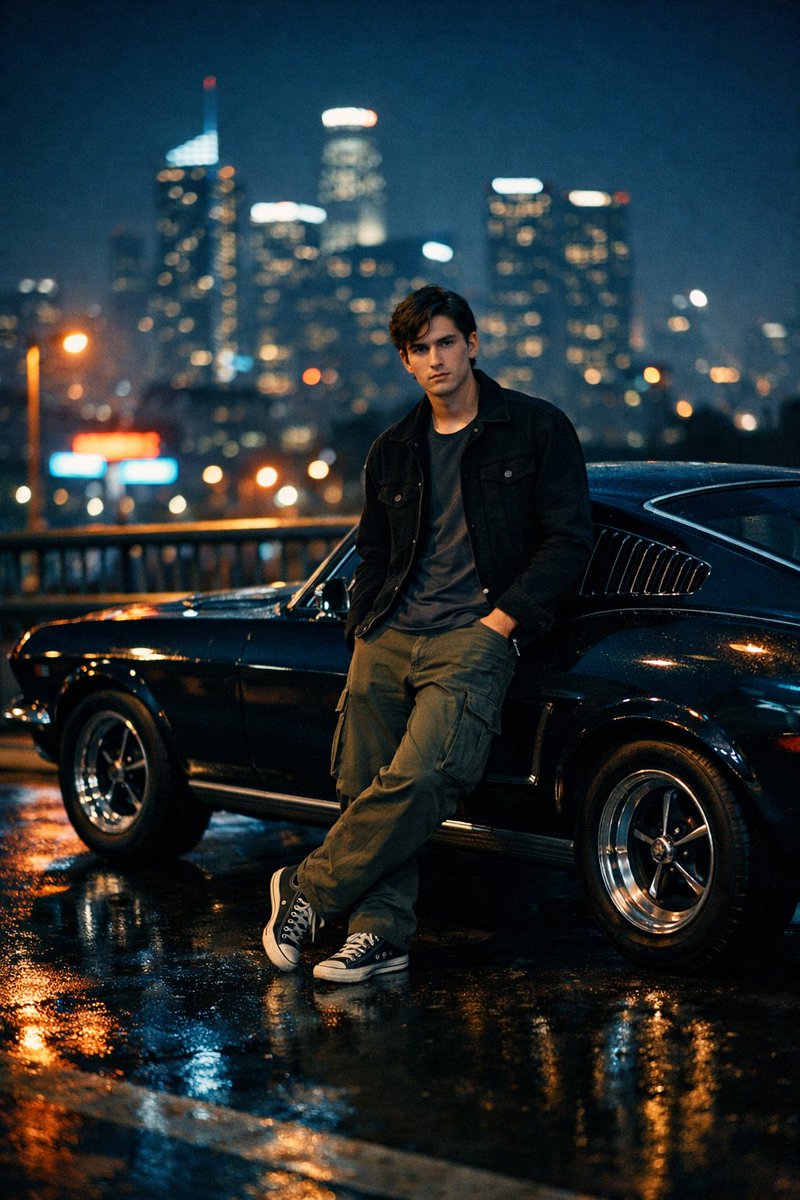 Cinematic Night Photo with Classic Mustang — Nano Banana Pro AI Generated Image