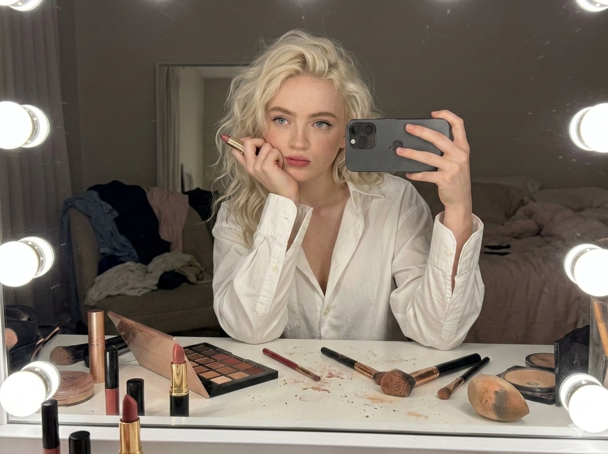 Raw iPhone Candid Vanity Mirror Selfie — Nano Banana Pro AI Generated Image