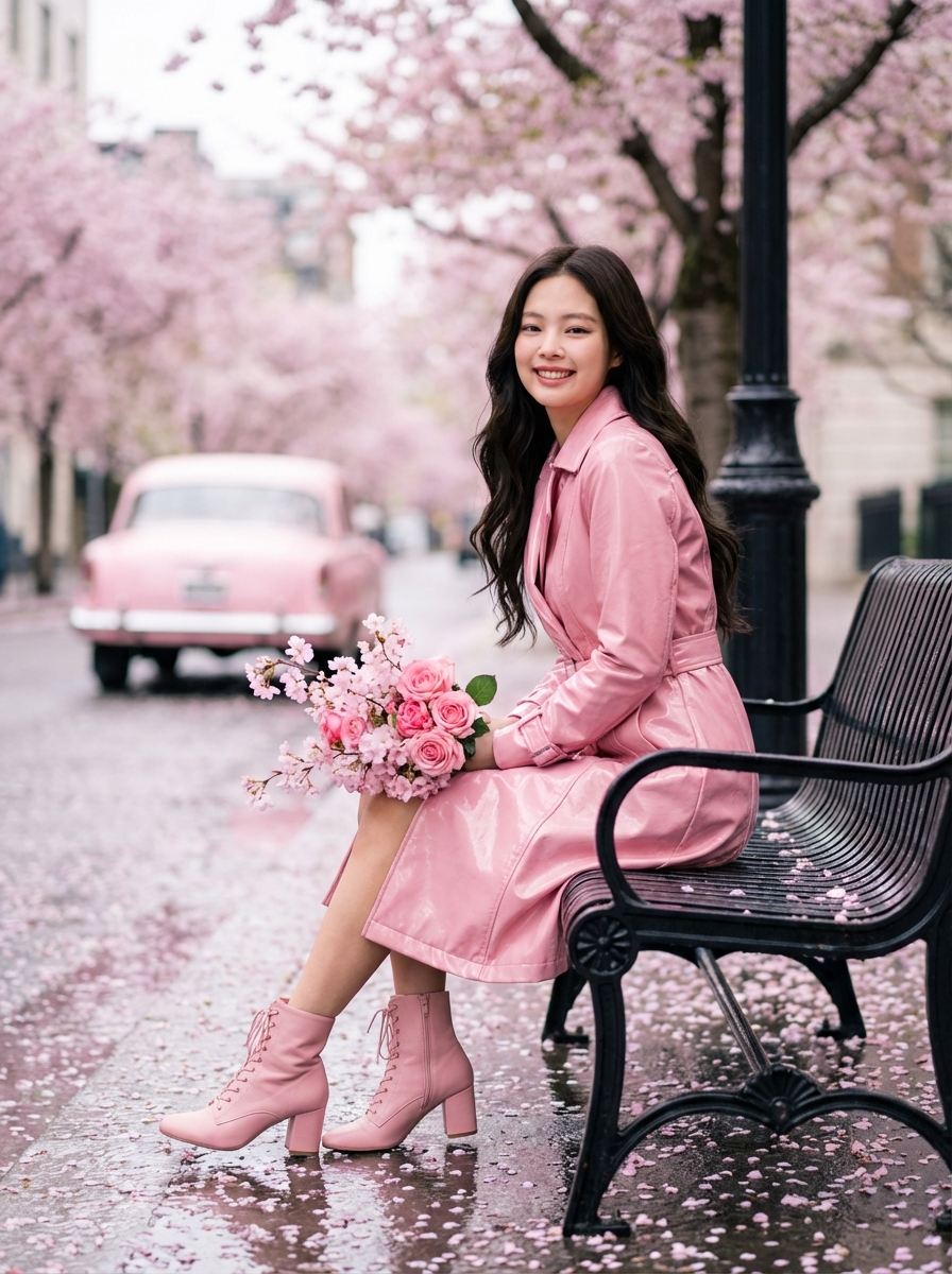 Jennie Kim Pink Spring Portrait — Nano Banana Pro AI Generated Image