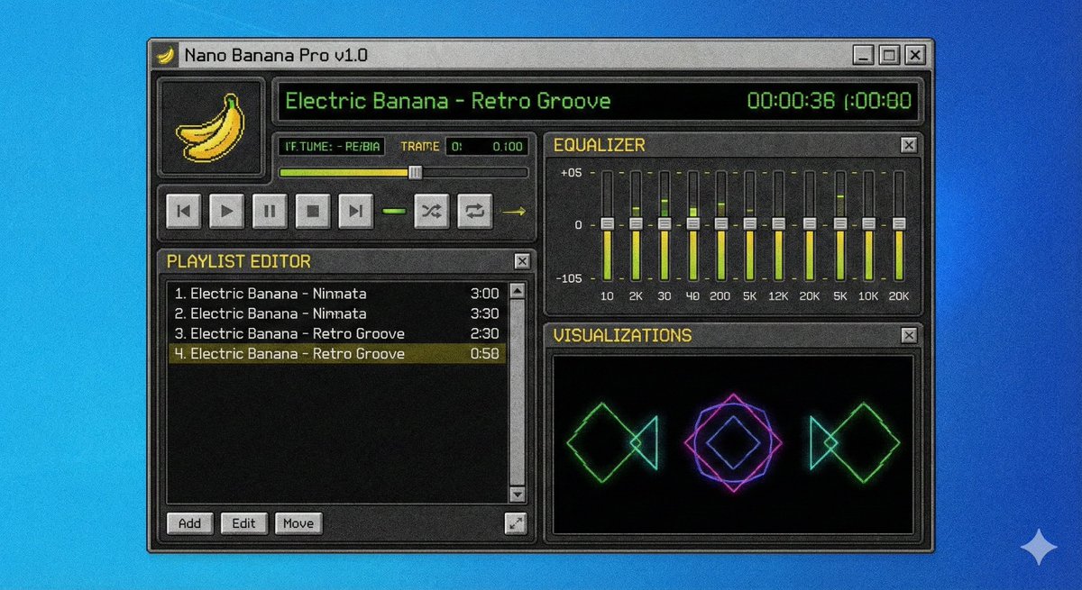 Winamp-style software screenshot prompt — Nano Banana Pro AI Generated Image