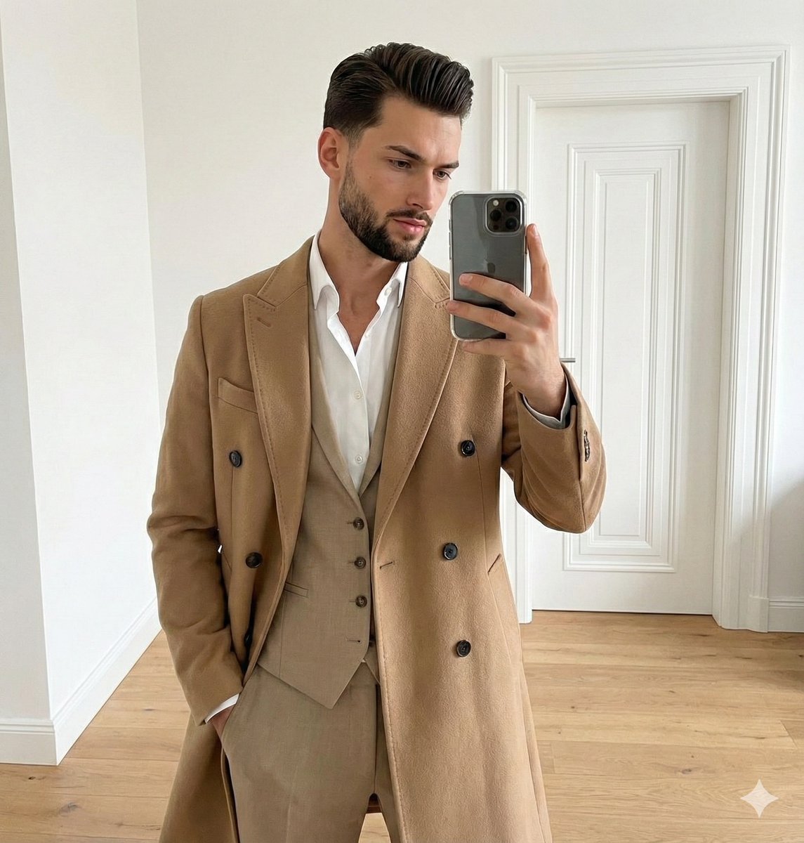 JSON Prompt for Neutral Fashion Mirror Selfie — Nano Banana Pro AI Generated Image