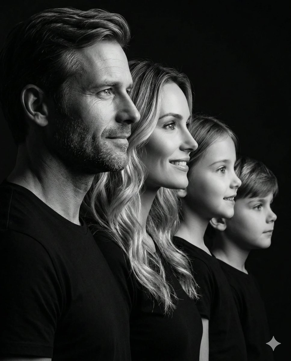 Photorealistic Black and White Family Portrait — Nano Banana Pro AI Generated Image