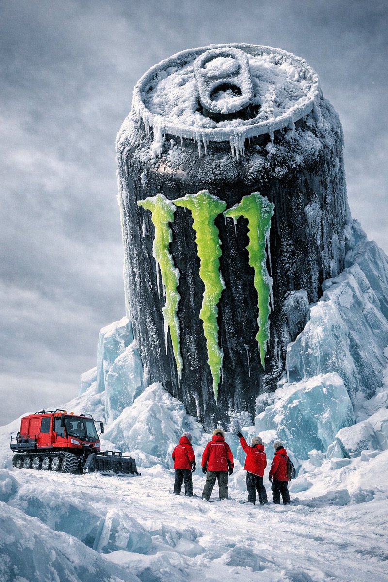 Monumental Monster Energy Can in the Arctic — Nano Banana Pro AI Generated Image