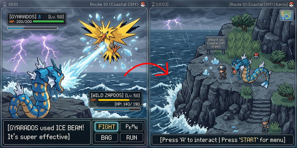 Pokémon Overworld Screenshot Generation — Nano Banana Pro AI Generated Image