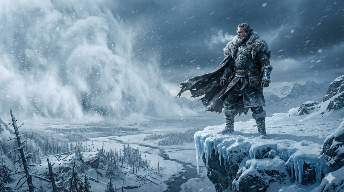 Epic Frozen Cliff Warrior Scene — Nano Banana Pro AI Generated Image