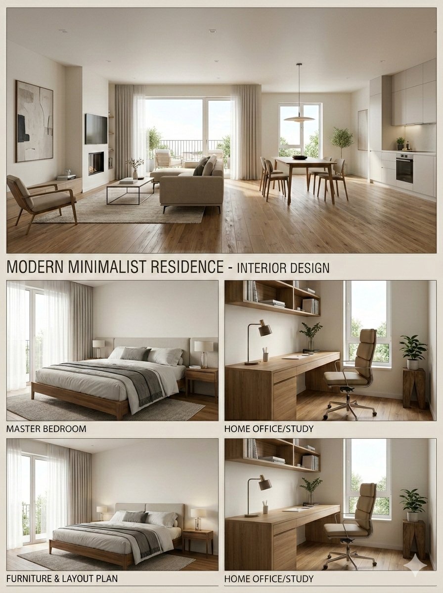 Modern Minimalist Interior Design Presentation Board — Nano Banana Pro AI Generated Image
