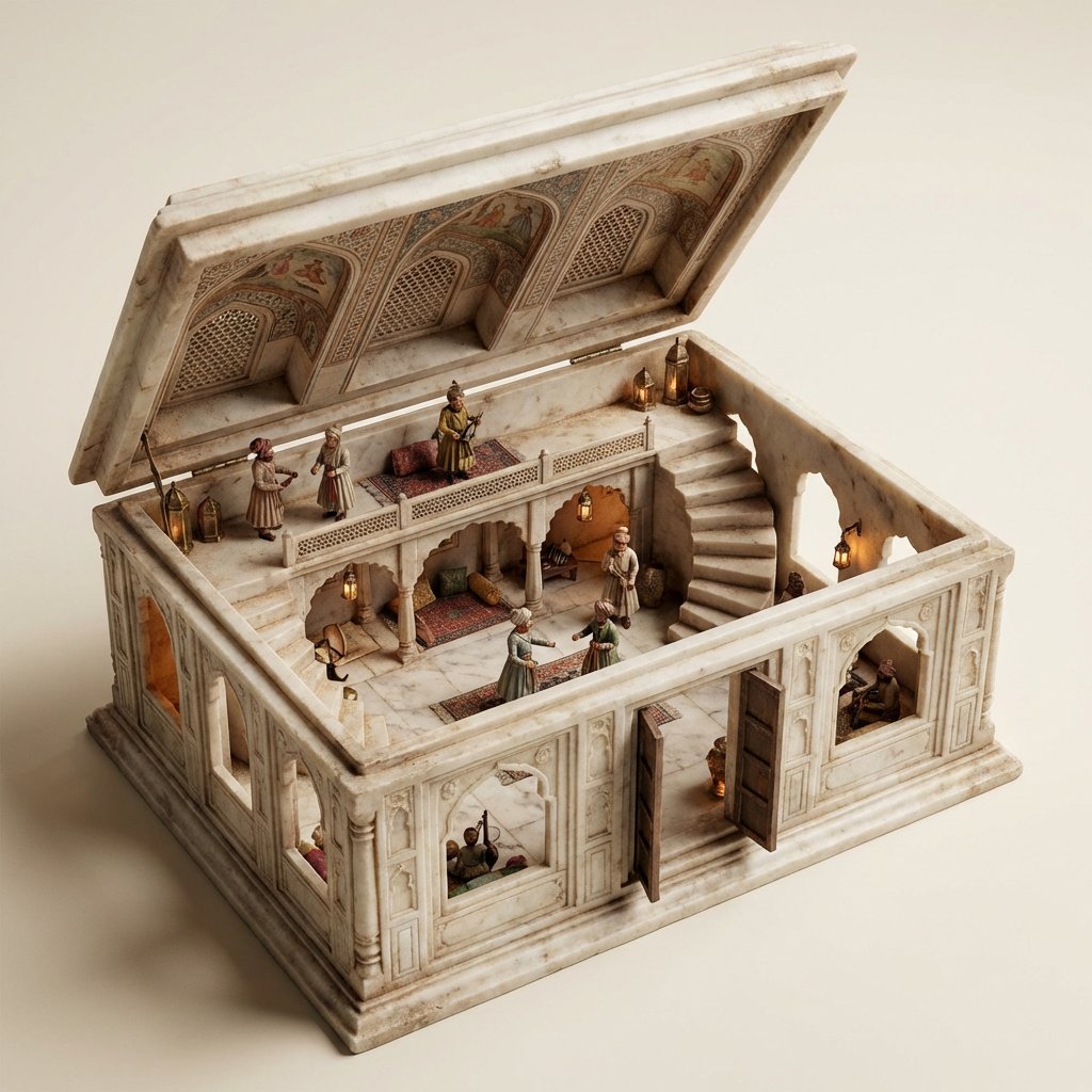 Ornate Box Diorama Master Prompt (Mughal Hall Interior) — Nano Banana Pro AI Generated Image