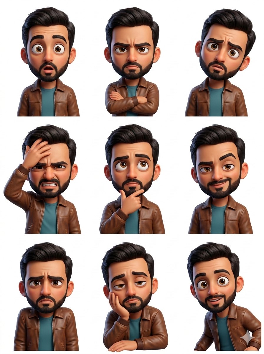 Pixar Sticker Set 3x3 Grid of Emotions — Nano Banana Pro AI Generated Image