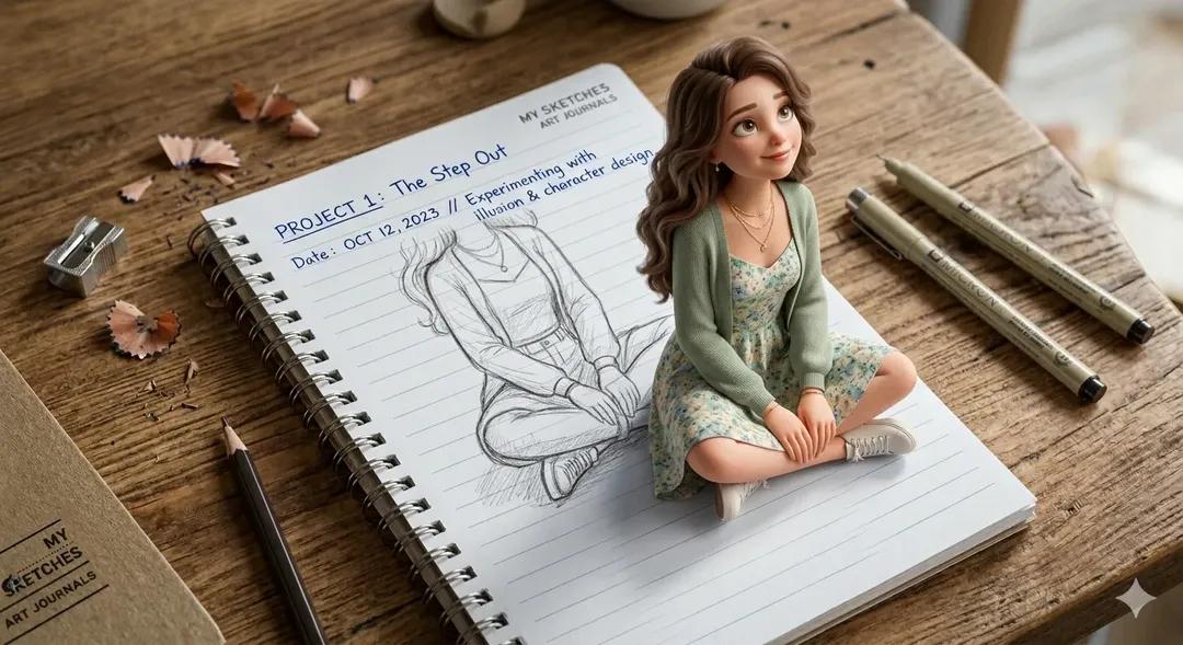 3D Pop-Out Illusion Artwork of a Girl from a Notebook — Nano Banana Pro AI Generated Image
