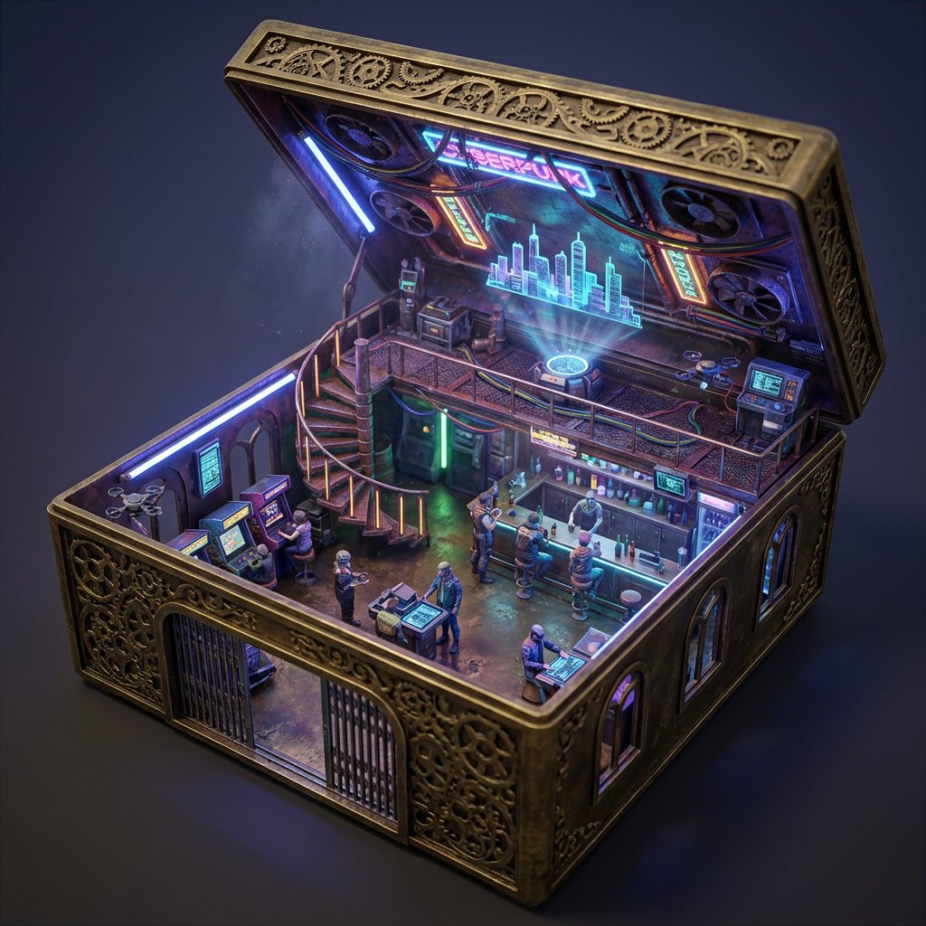 Ornate Box Diorama Prompt (Cyberpunk Pub) — Nano Banana Pro AI Generated Image