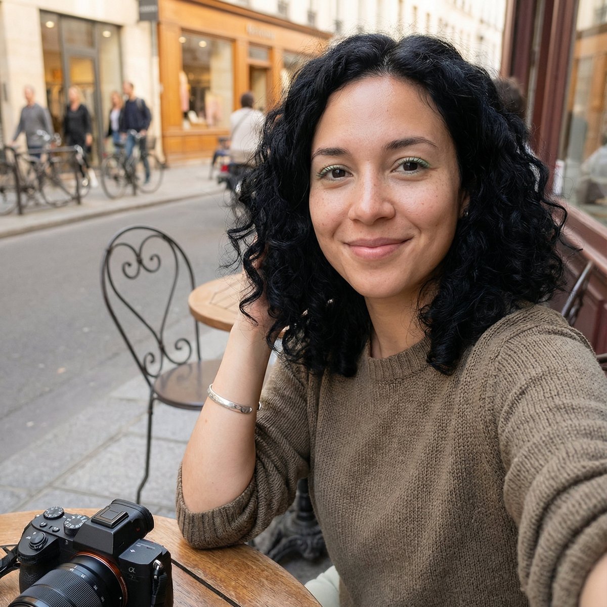 Candid Outdoor Cafe Selfie Prompt — Nano Banana Pro AI Generated Image