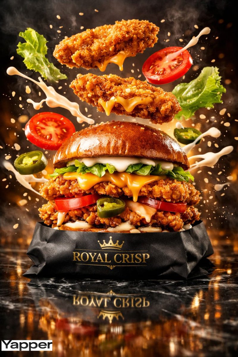 Luxury Chicken Burger Ingredient Explosion Commercial — Nano Banana Pro AI Generated Image