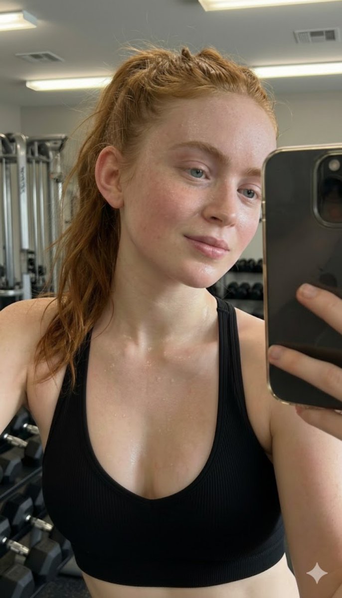 Post-Workout Mirror Selfie Portrait Prompt (Sadie Sink) — Nano Banana Pro AI Generated Image