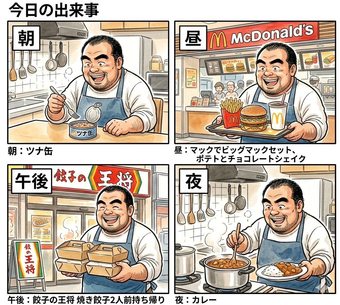 4-Panel Manga Prompt: A Day's Meals — Nano Banana Pro AI Generated Image