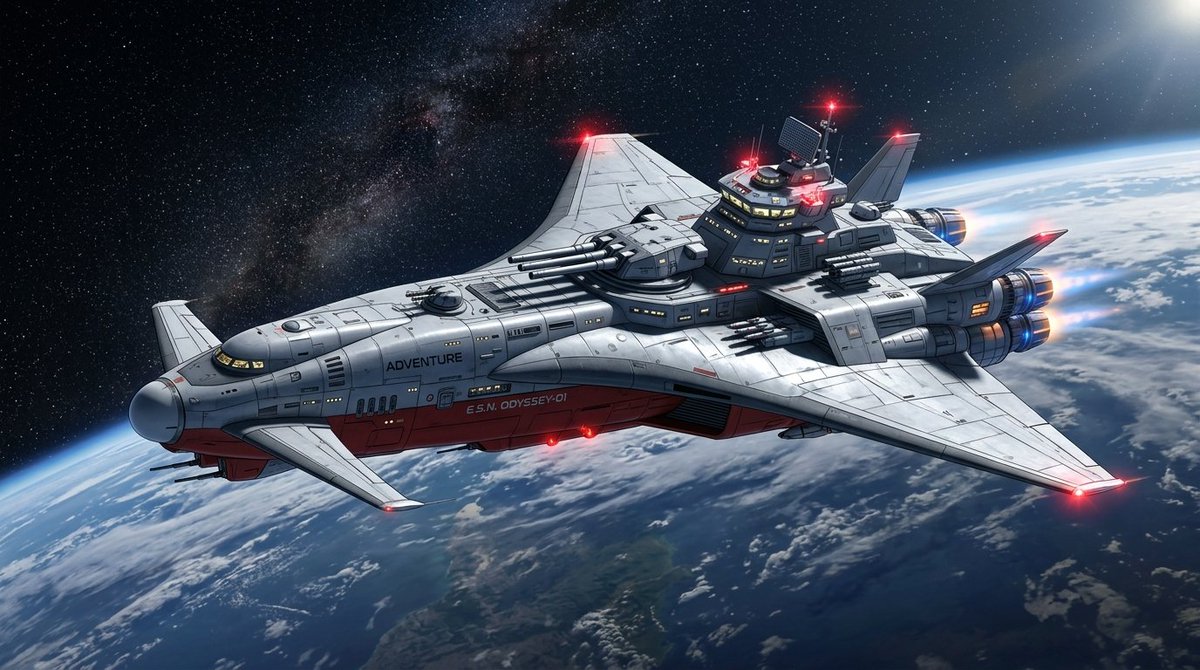 High-Resolution 2.5D Illustration Prompt for Winged Space Battleship — Nano Banana Pro AI Generated Image